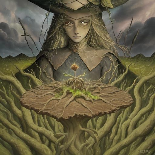 Surrealist Woman Plants Seeds in Barren Land