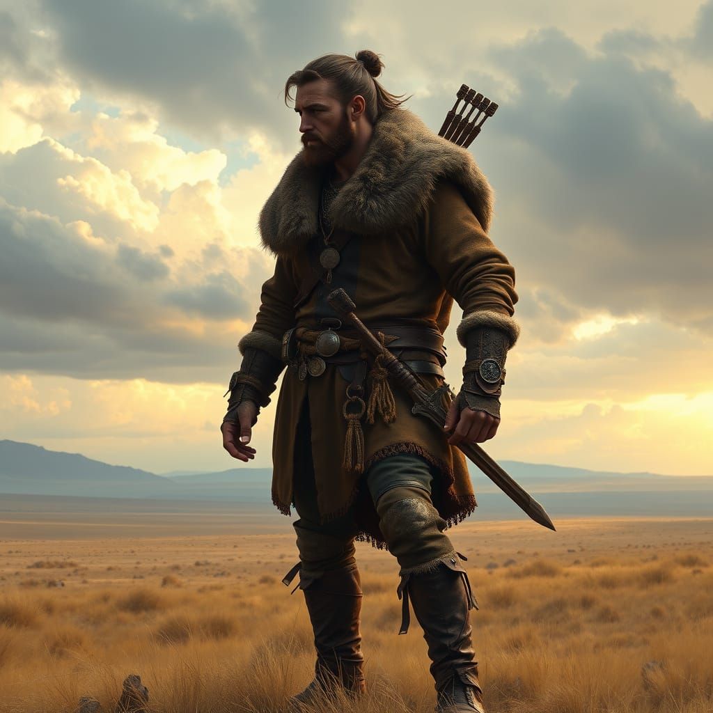 Khazar Warrior Stands Resolute on the Windswept Steppe