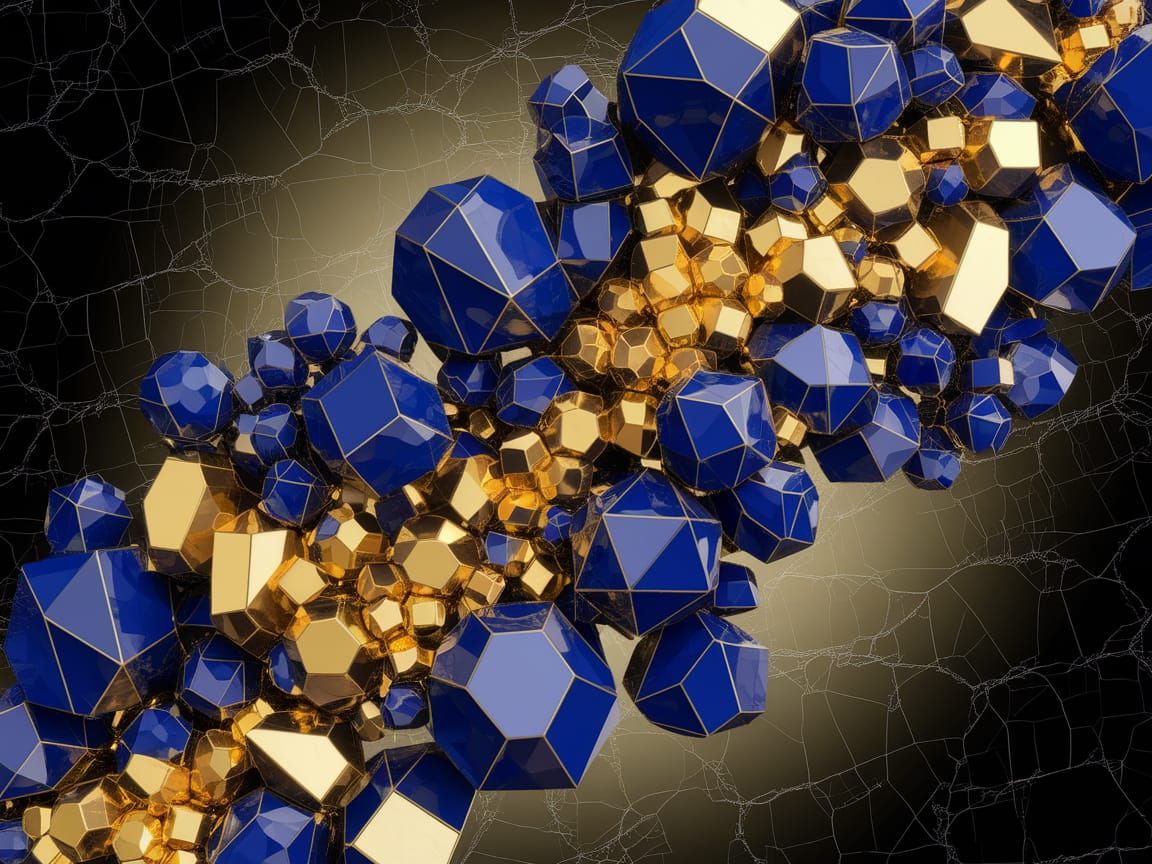 Vibrant Cobalt Gold Geometric Art in Realistic Style