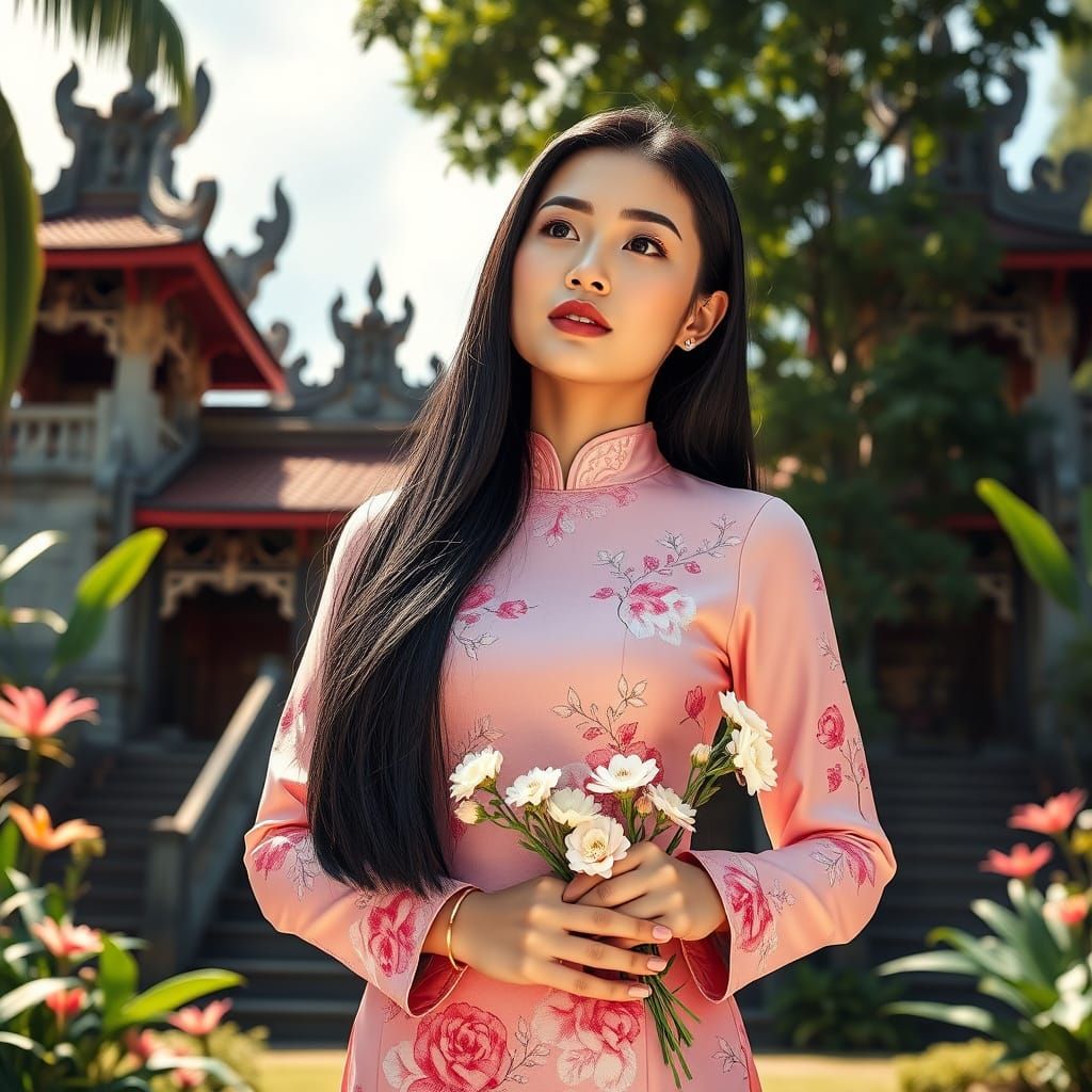 Vietnamese Woman in Ao Dai Dress, Digital Painting