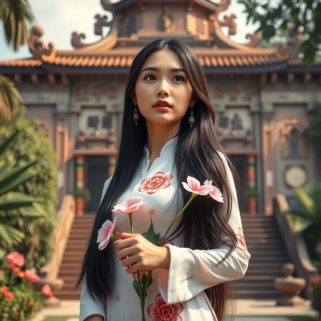 Vietnamese Woman in Ao Dai Dress, Digital Matte Painting