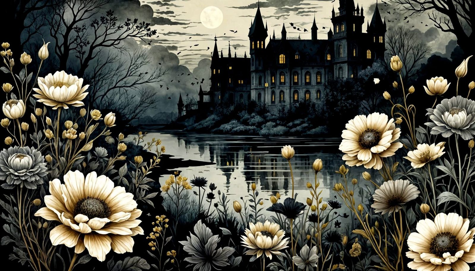 Moody Goth Garden in Golden Age Illustration
