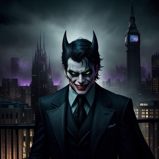 Batman and Joker Rooftop Battle in Comic Book Style