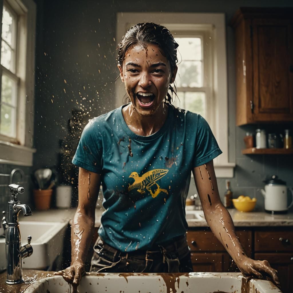 Muddy Water Splash from Sink: Cinematic Still