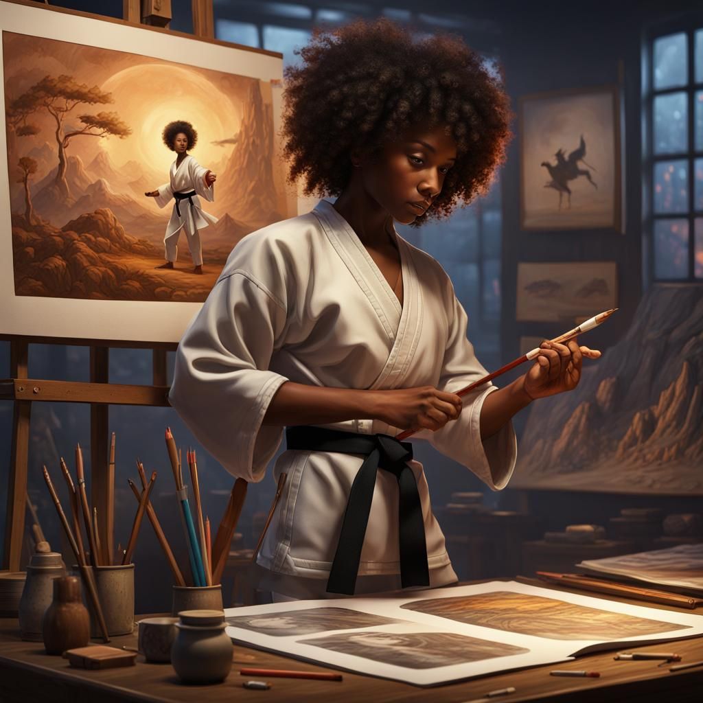 Black Woman in 1970s Karate Class, Detailed Art