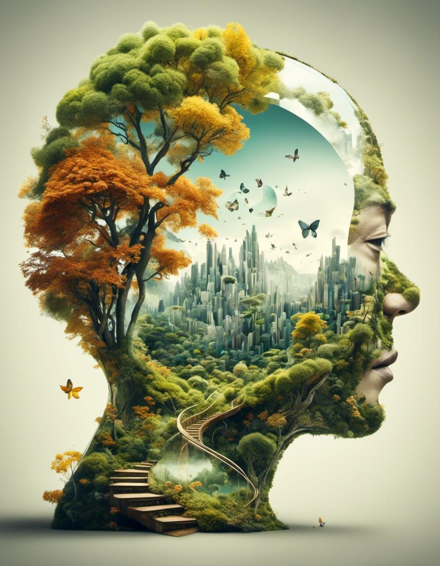 Double Exposure of Floating Treehouse and Leaf