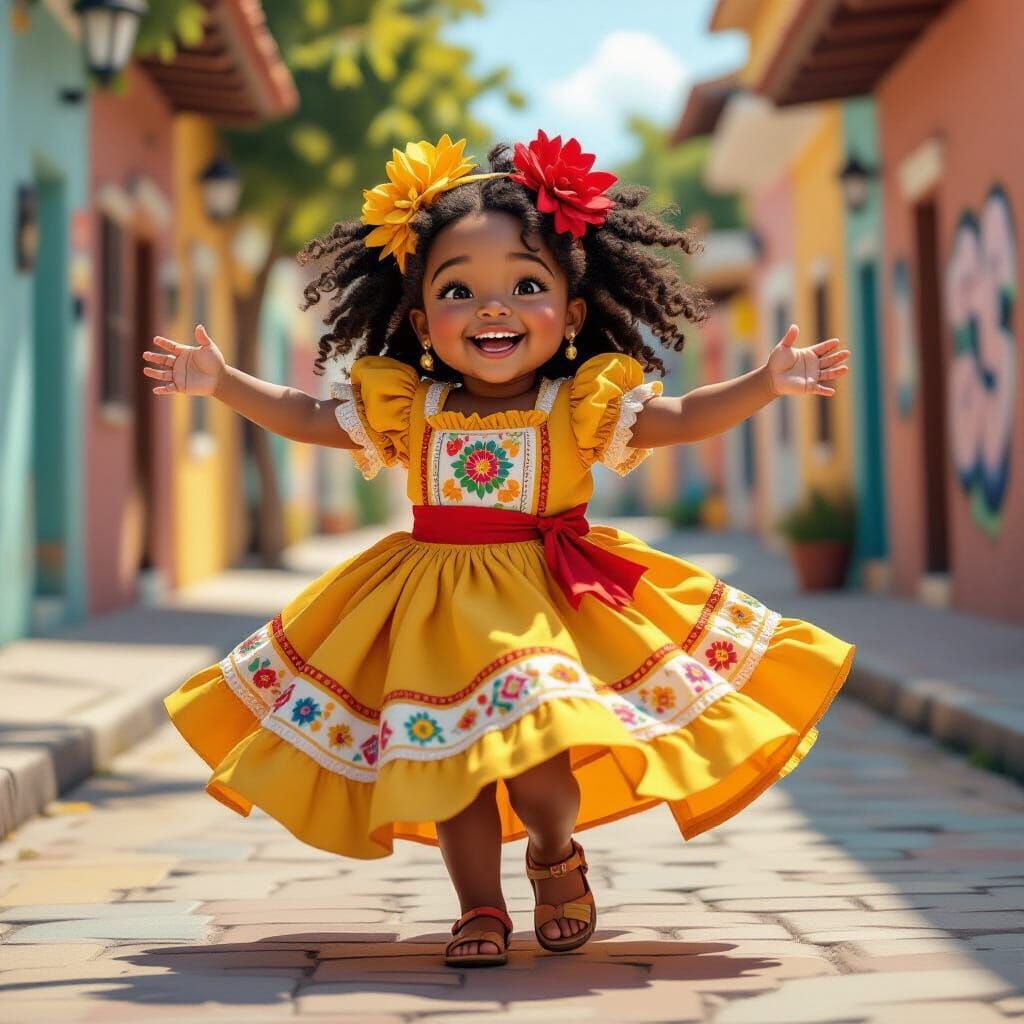Joyful Girl Celebrates Hispanic Culture in Vibrant Attire