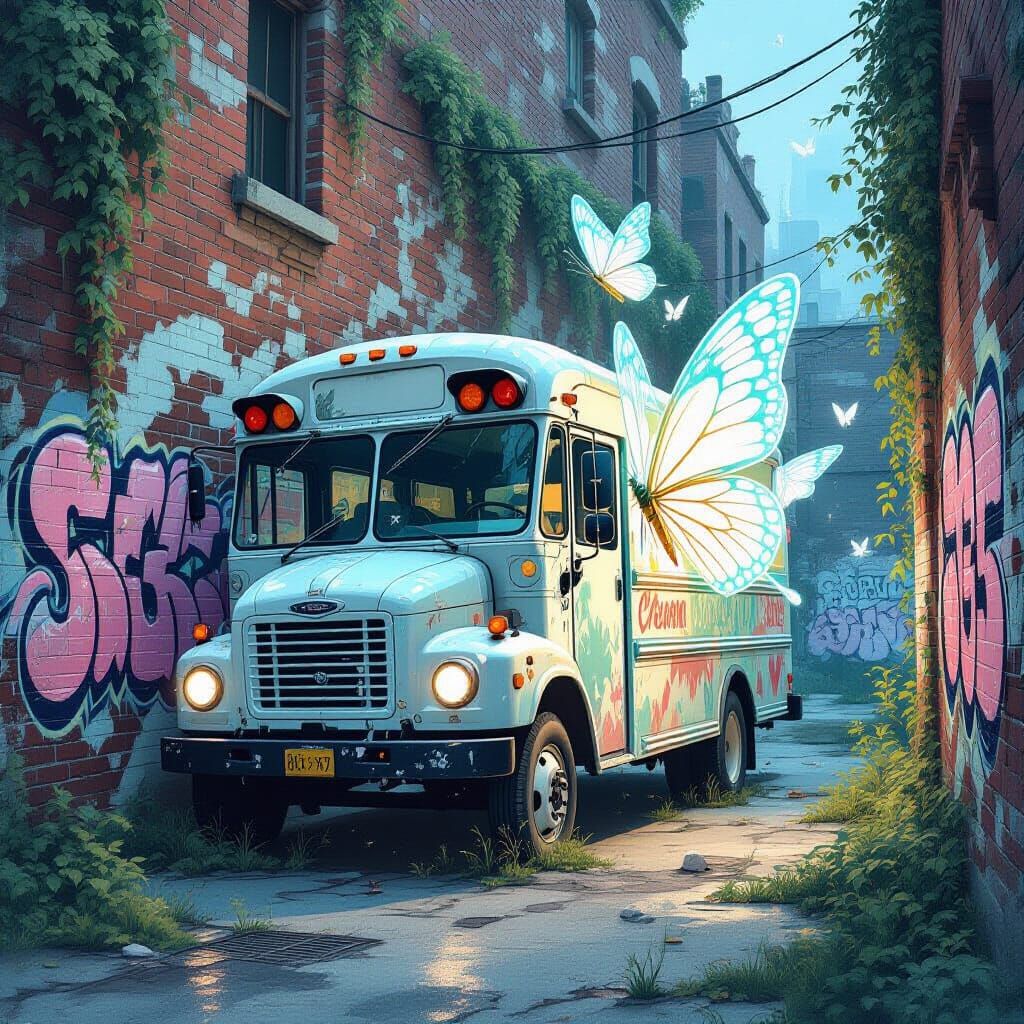 Bioluminescent Sprites Surround Abandoned Ice Cream Truck in...