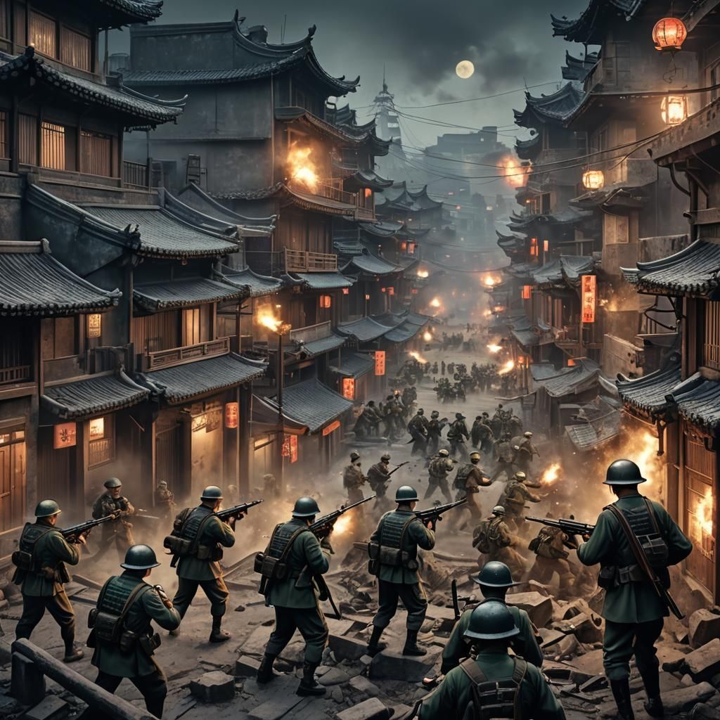 Chinese Soldiers Resist Japanese Invasion: Matte Painting