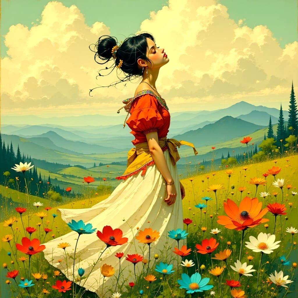Surreal Wildflower Landscape in Vibrant Colors