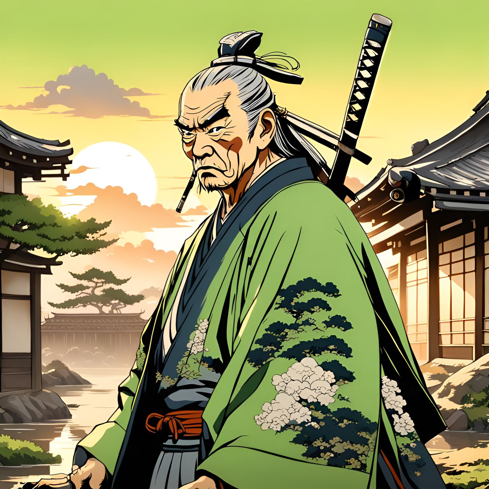 Samurai in Japanese Village Graffiti Art