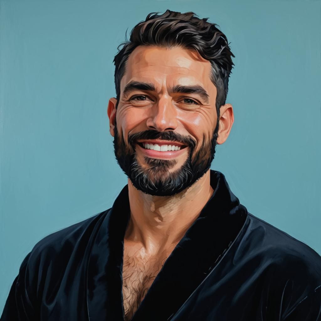 Handsome Man in Velvet Robe: Neo-Impressionist Impasto Paint...