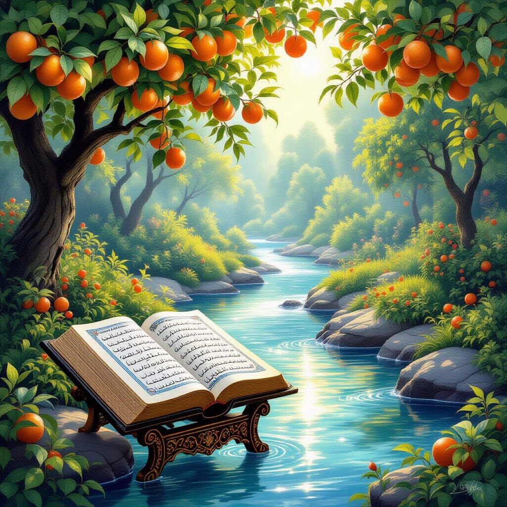 Quran in Heavenly Garden, Ethereal Light