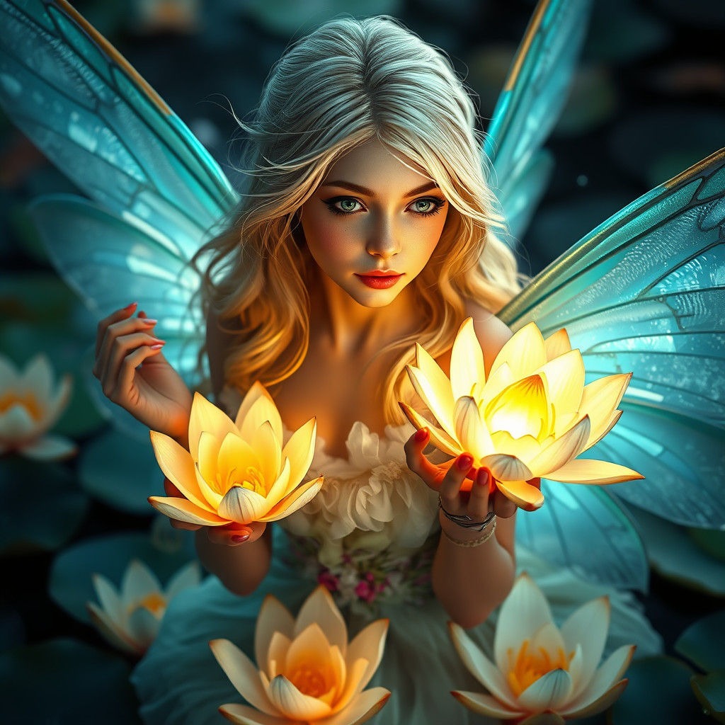 Ethereal Fairy with Glowing Lily, Digital Art