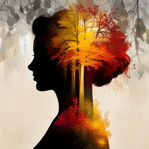 Mysterious Silhouette in Autumn Double Exposure