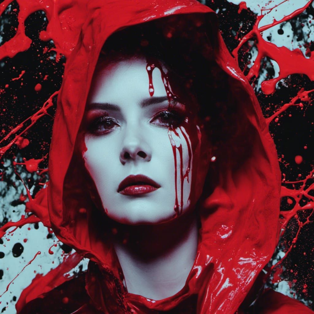Blood Splattered Biohazard Beauty in VHS Glitch Style