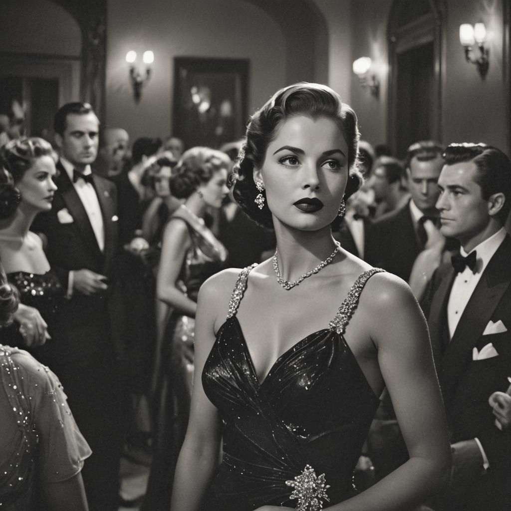 Elegant Woman at Luxurious 1950s Hollywood Party