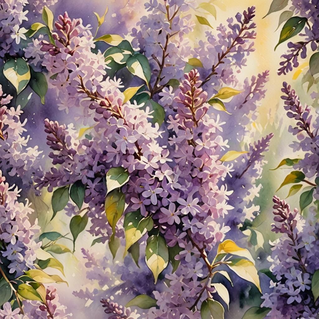 Impressionist Lilac Flowers Watercolor Painting