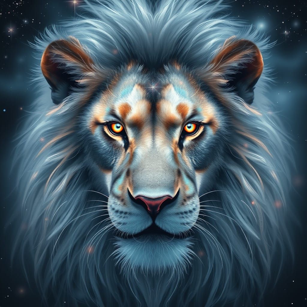 Mystical Lion Goddess in Starlight Aura