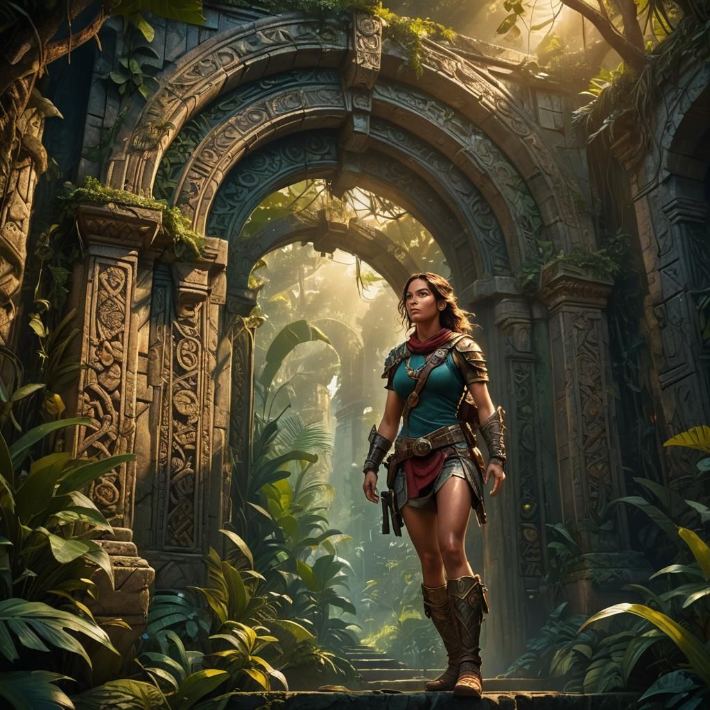 Female Adventurer Unveils Ancient Jungle Door