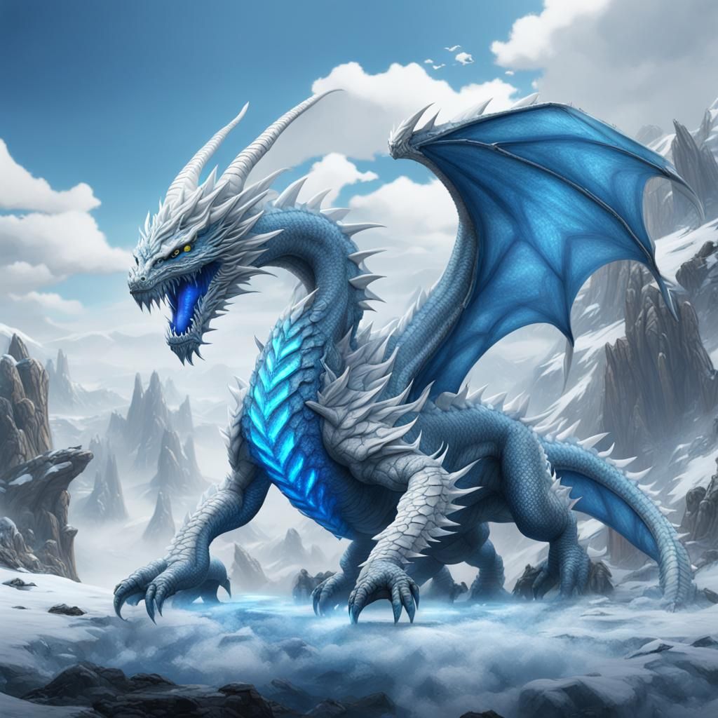 Icy Dragon in Winter Habitat: Fantasy Concept Art