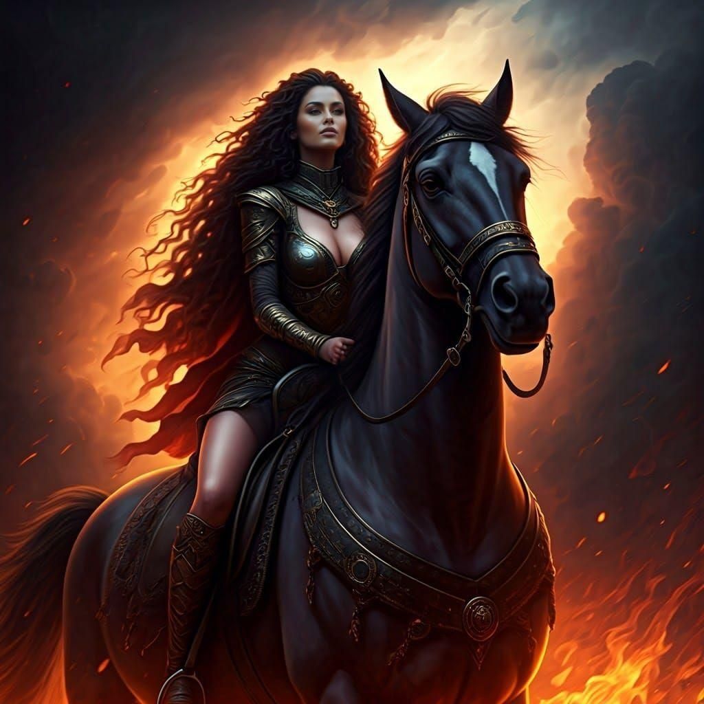 Amazon Woman on Horseback in Fantasy Art