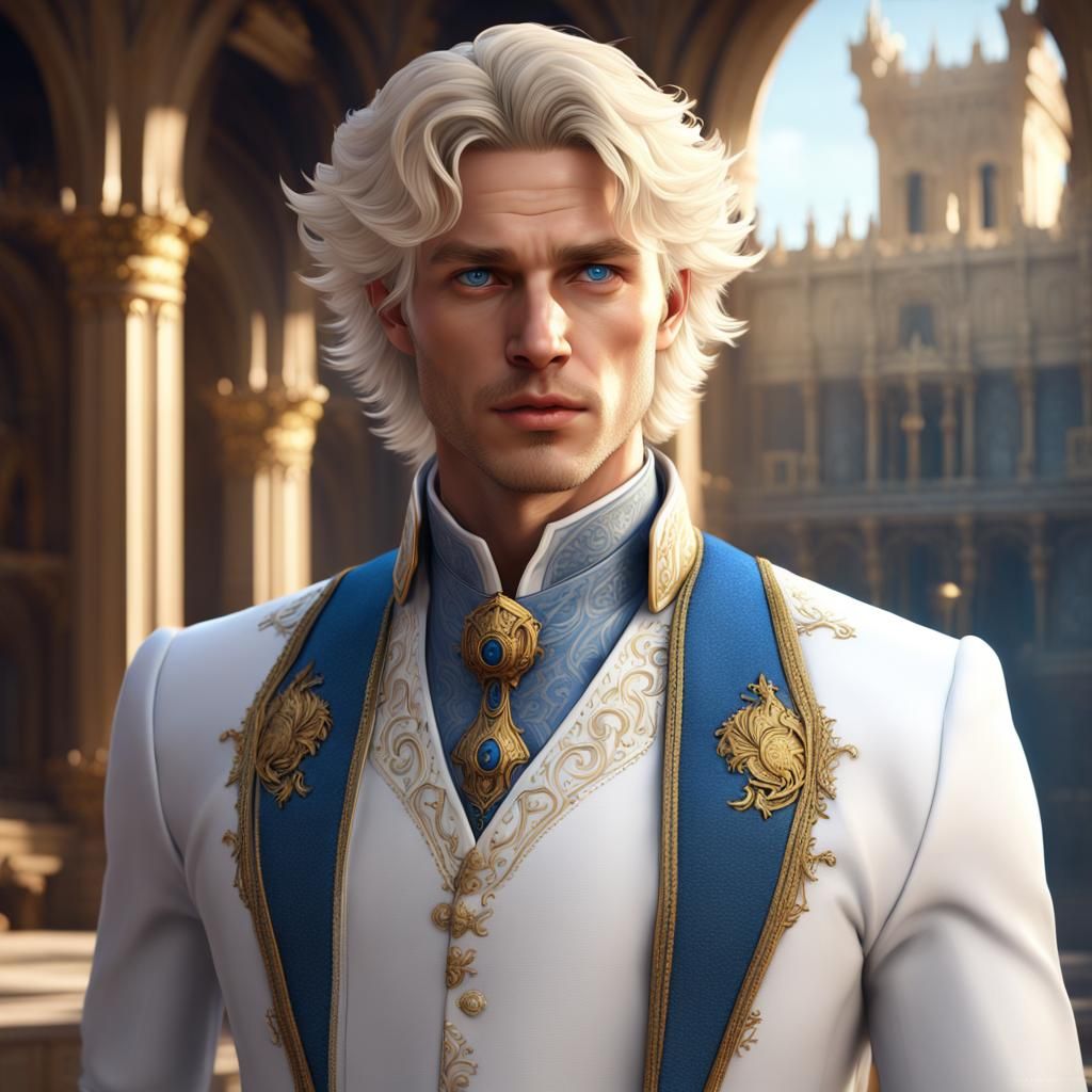 Handsome Man in White Suit, Medieval Palace Backdrop