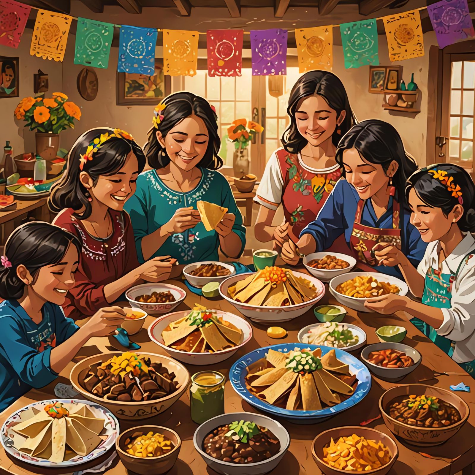 Mexican Family Feast: Anime-Style Celebration