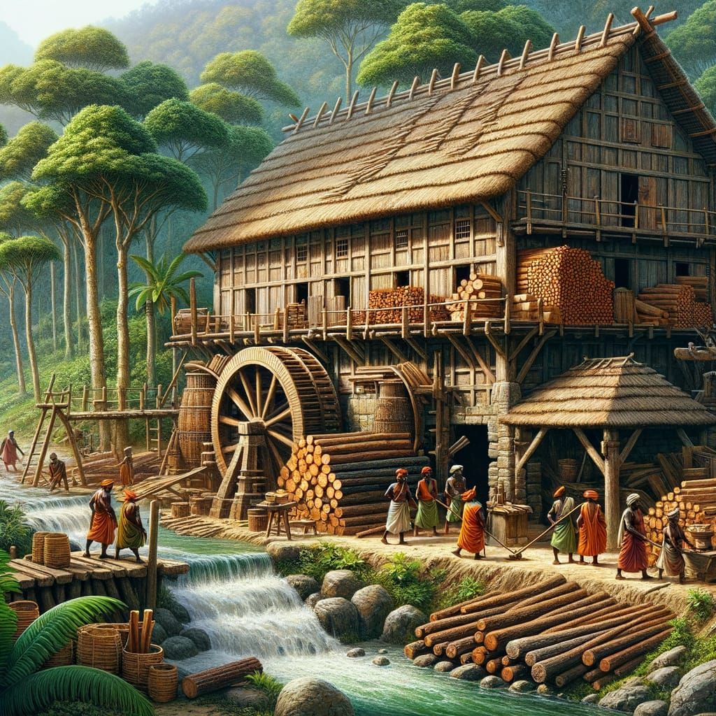 Medieval Bantu Lumber Mill: A Detailed Scene