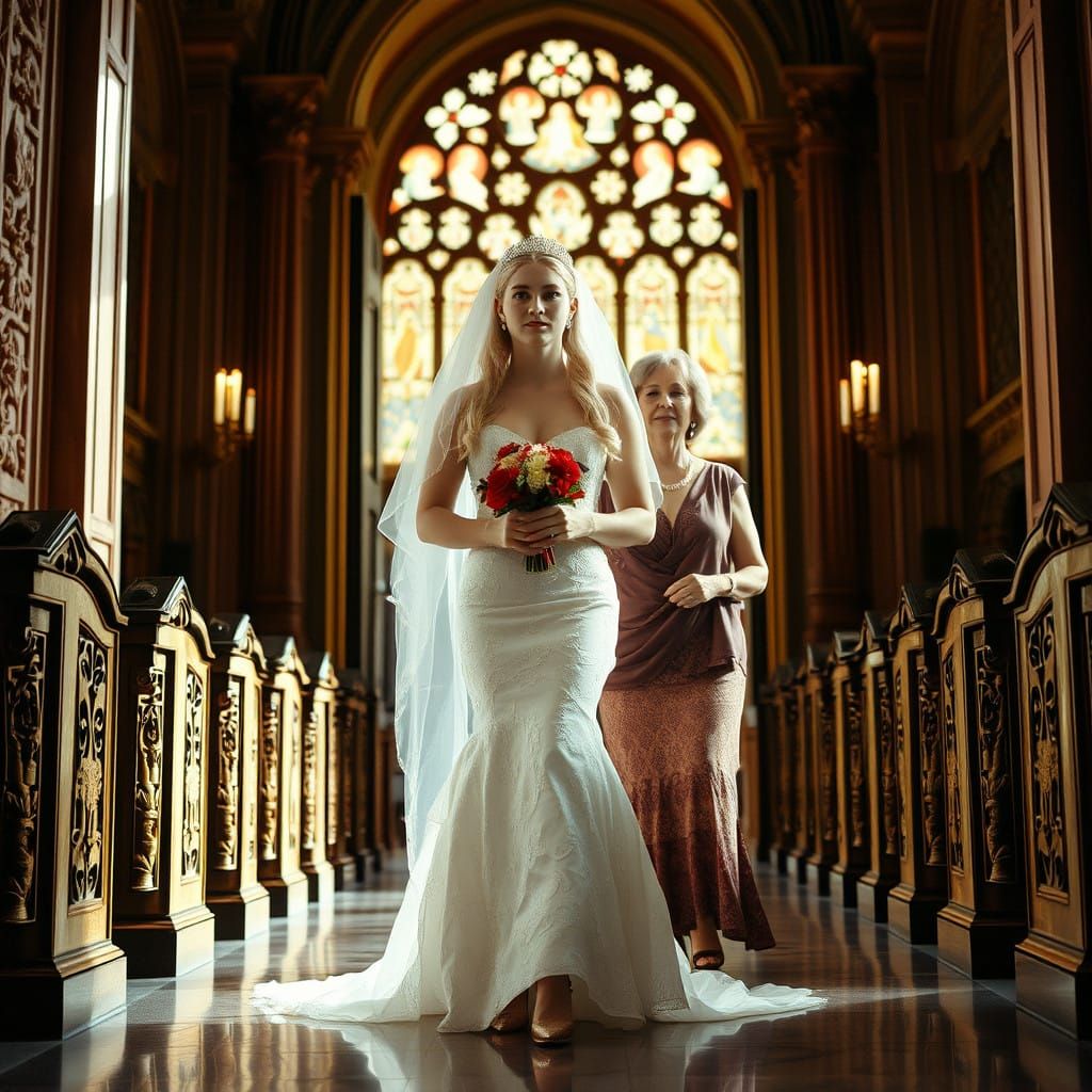 Handsome Male in Elegant Wedding Gown with Pigtails