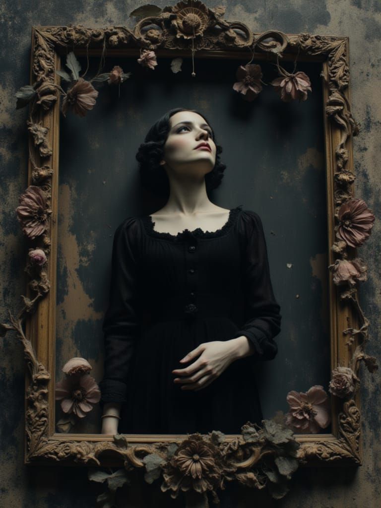 Modern Goth Girl in Ornate Gilded Frame