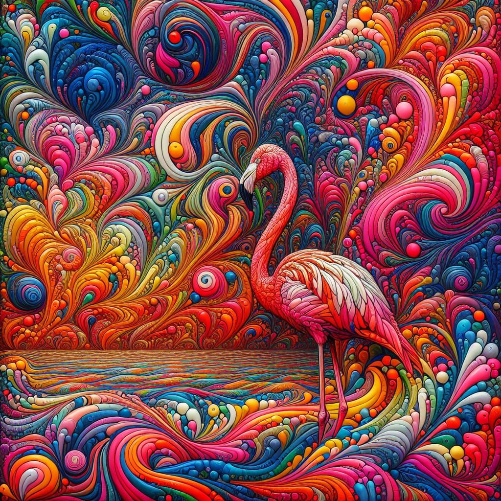 Psychedelic Flamingo in Abstract Complementary Colors