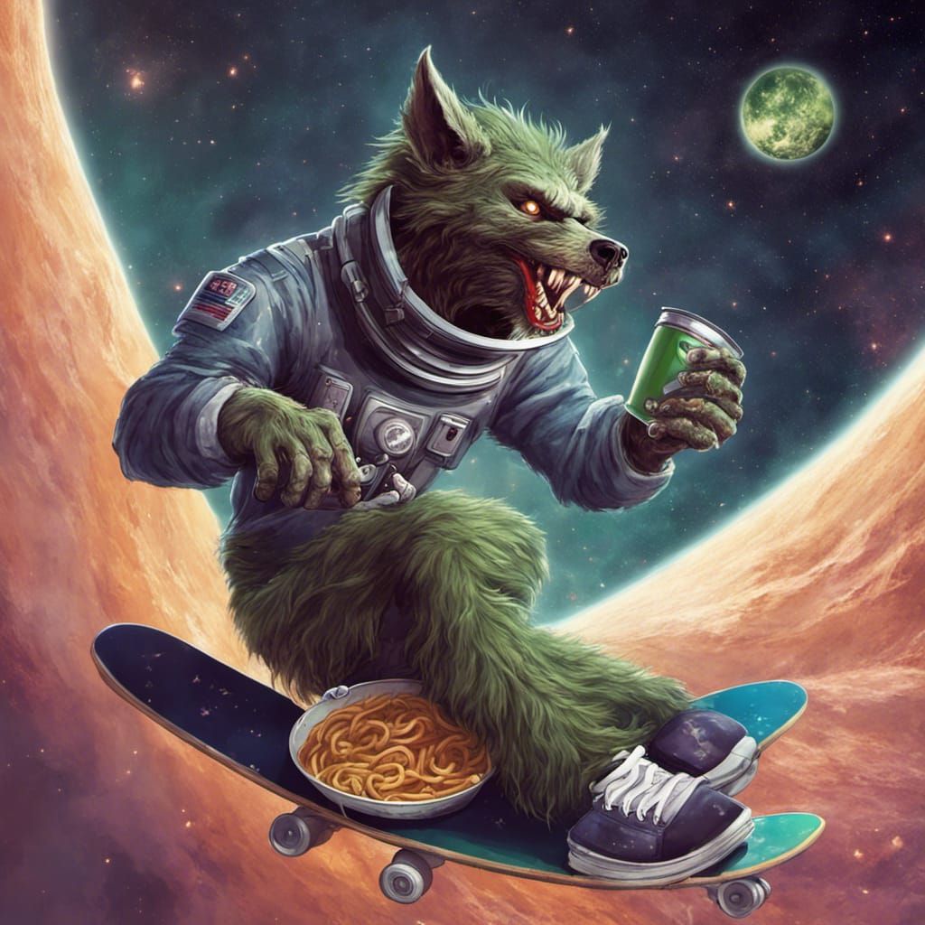 Werewolf Skateboarder's Cosmic Noodle Break