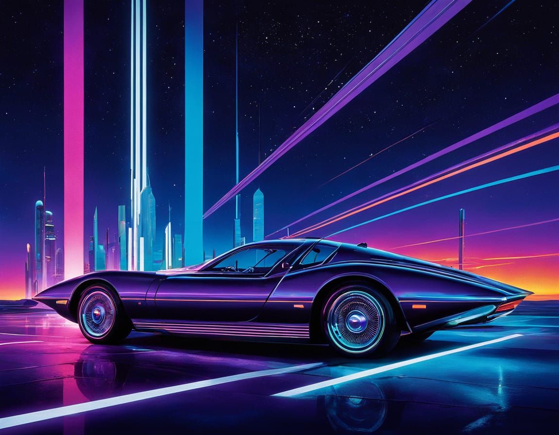 Futuristic Neon Letter J in Starry Night Sky