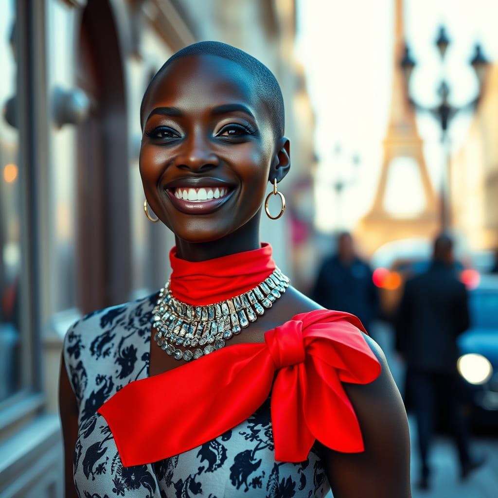 Elegant Black Woman in Paris, Photo-Realistic Style