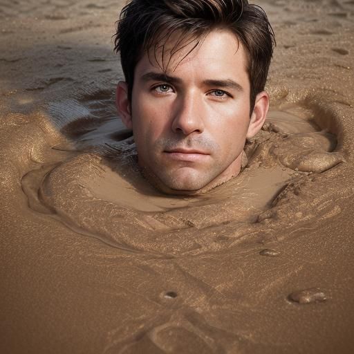 Dramatic Portrait of a Cop Sinking in Quicksand