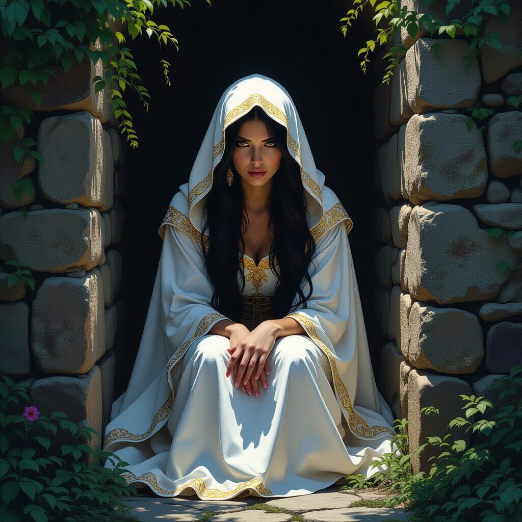 Italian Woman in Renaissance Garden, Dark Fantasy Concept Ar...