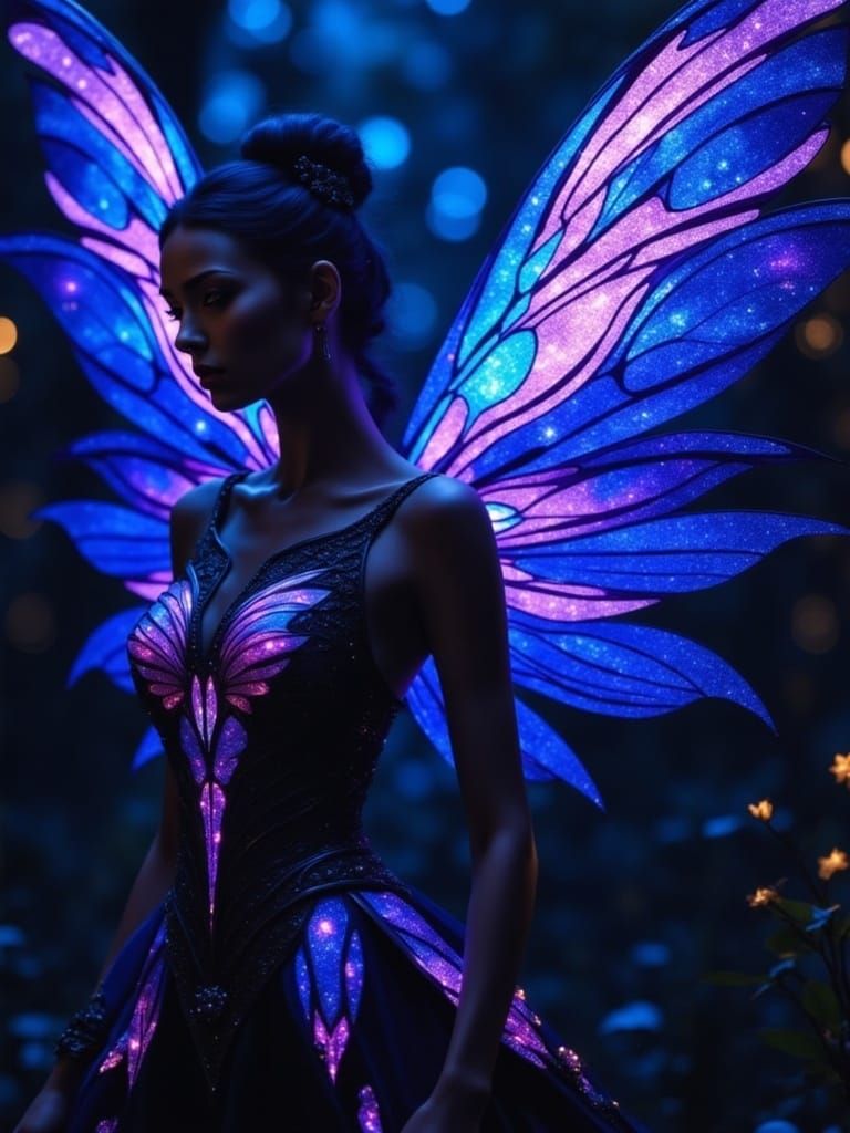 Bioluminescent Dark Fairy with Glittery Wings