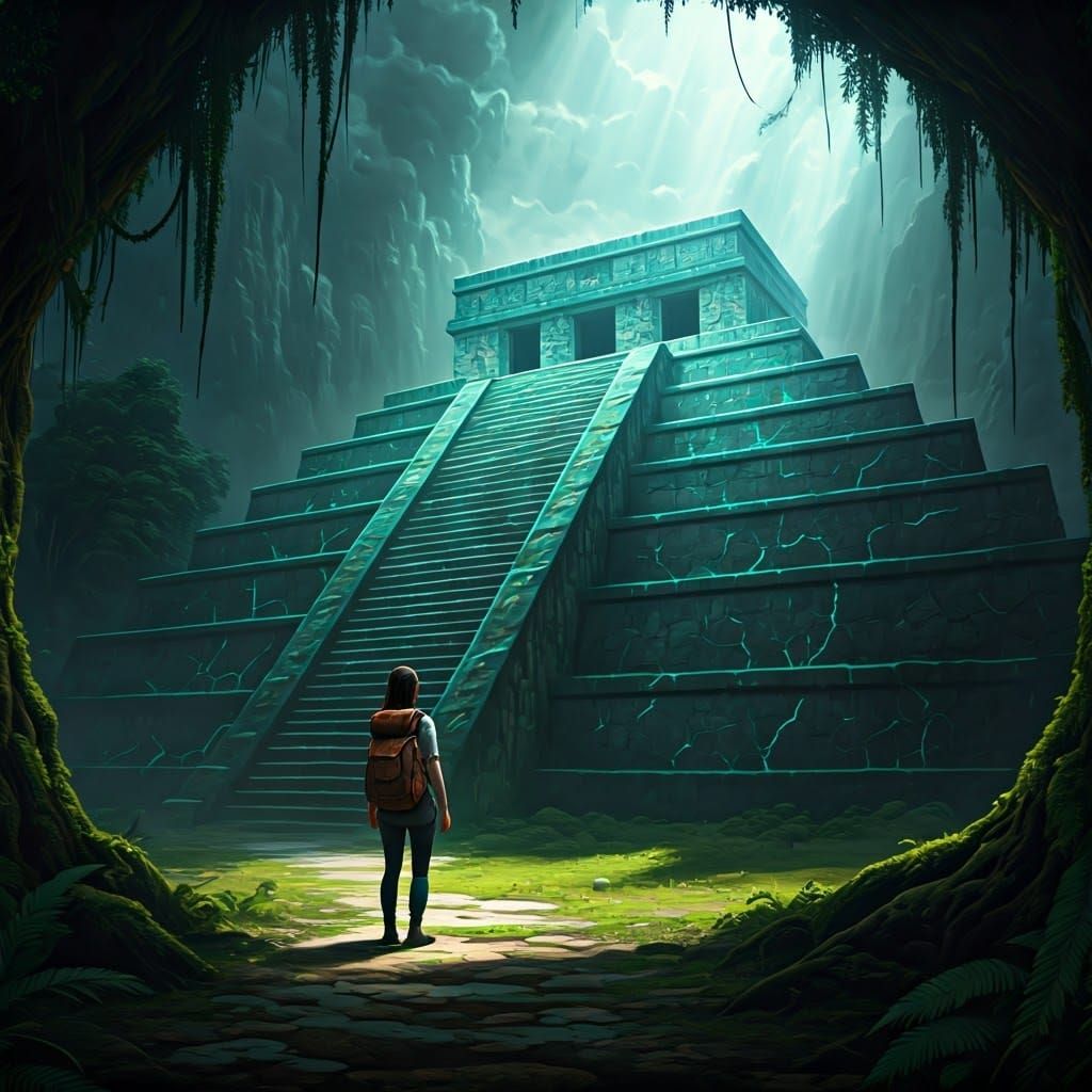 Earth-Toned Adventurer Discovers Majestic Maya Jungle Step P...