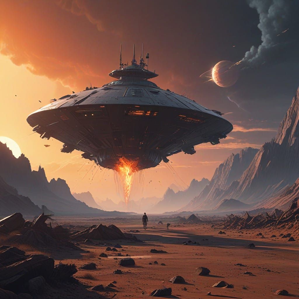 Futuristic Spaceship Destroys Alien Planet in a Cataclysmic...