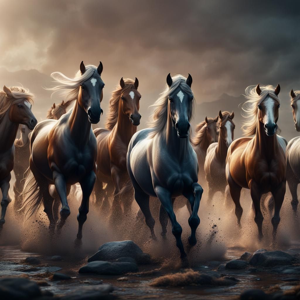 Horses Galloping: Detailed Fantasy Concept Art