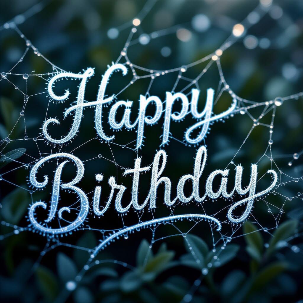 Happy Birthday Note Crafted from Shimmering Spider Webs