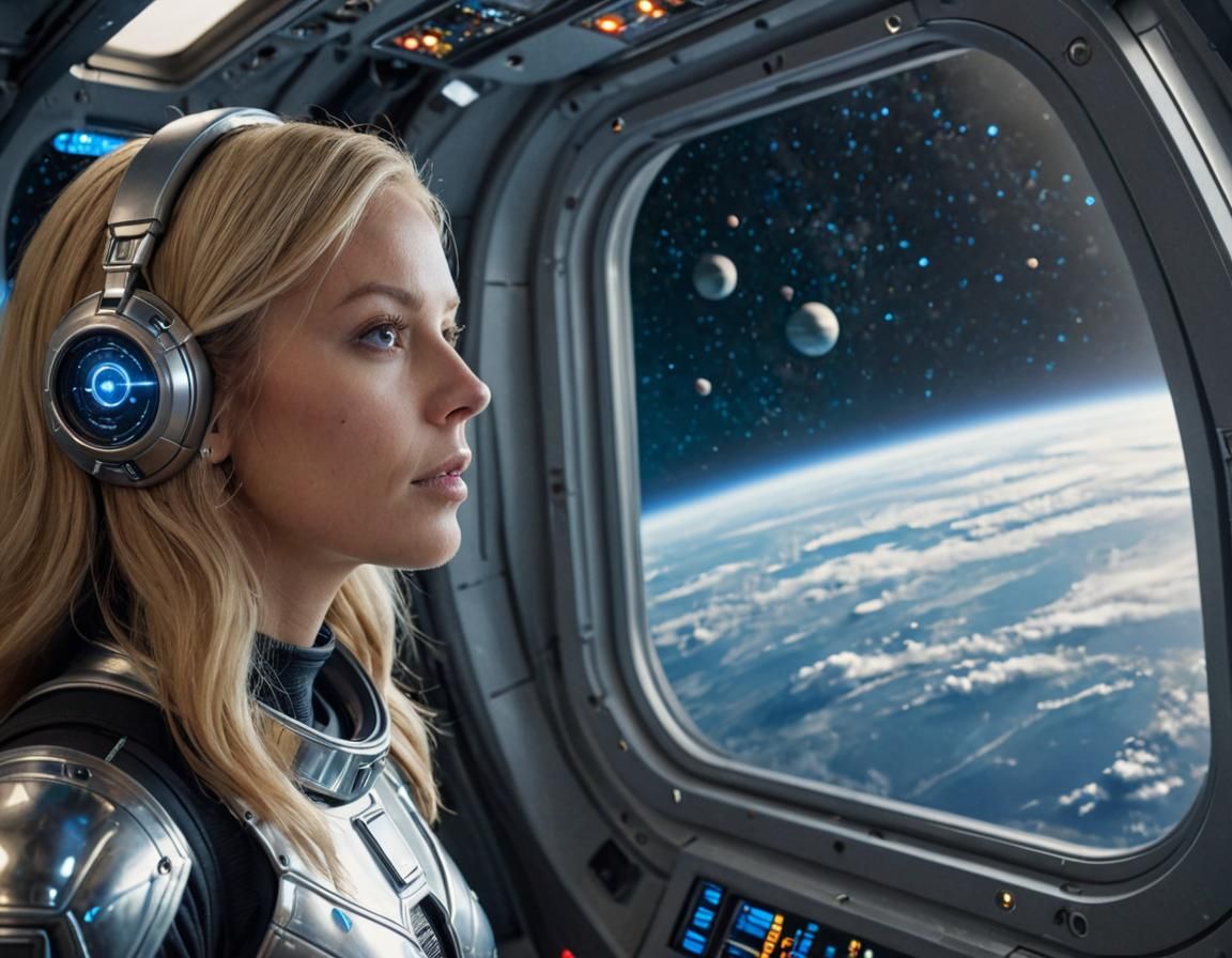 Swedish Woman in Spacesuit Gazing at Stars