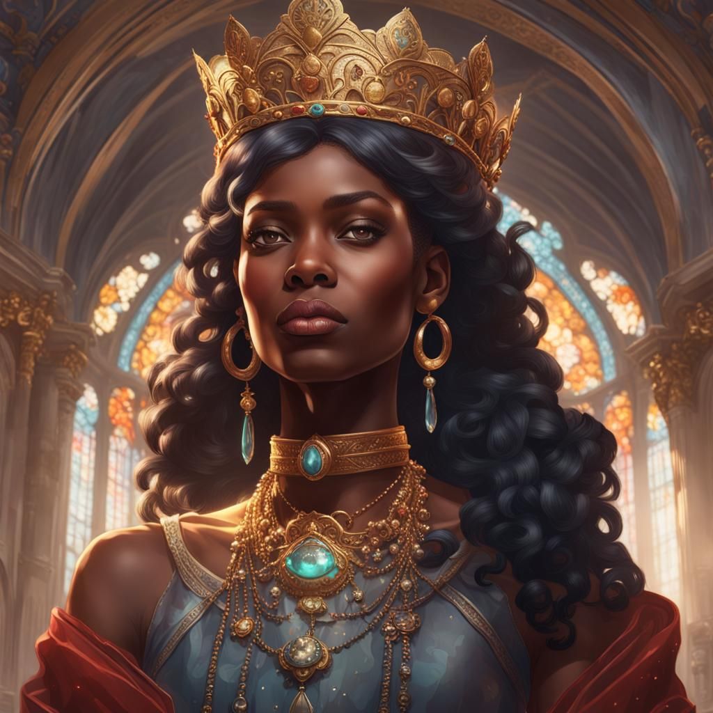 Black Queen Portrait in Hyperdetailed Digital Art