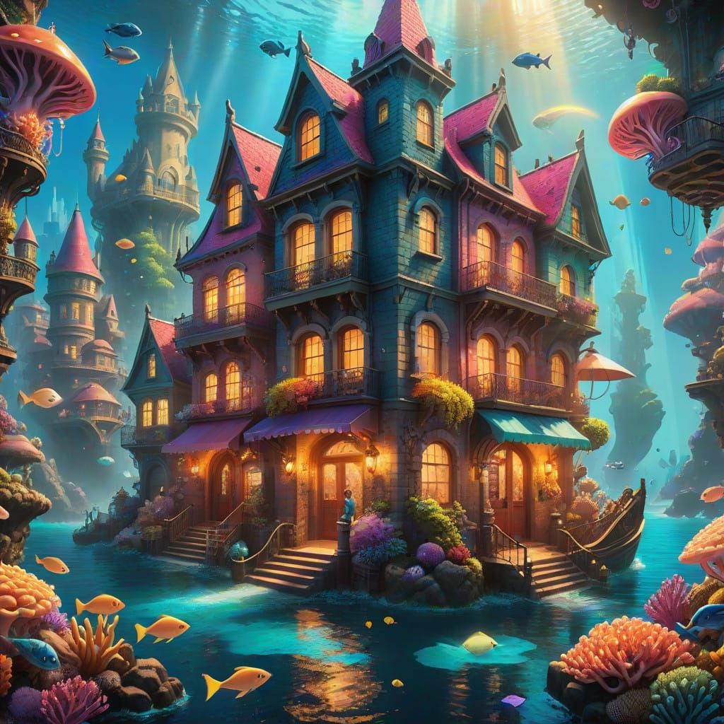 Ethereal Mermaid Cityscape in Vibrant, Hyper-Detailed Digita...