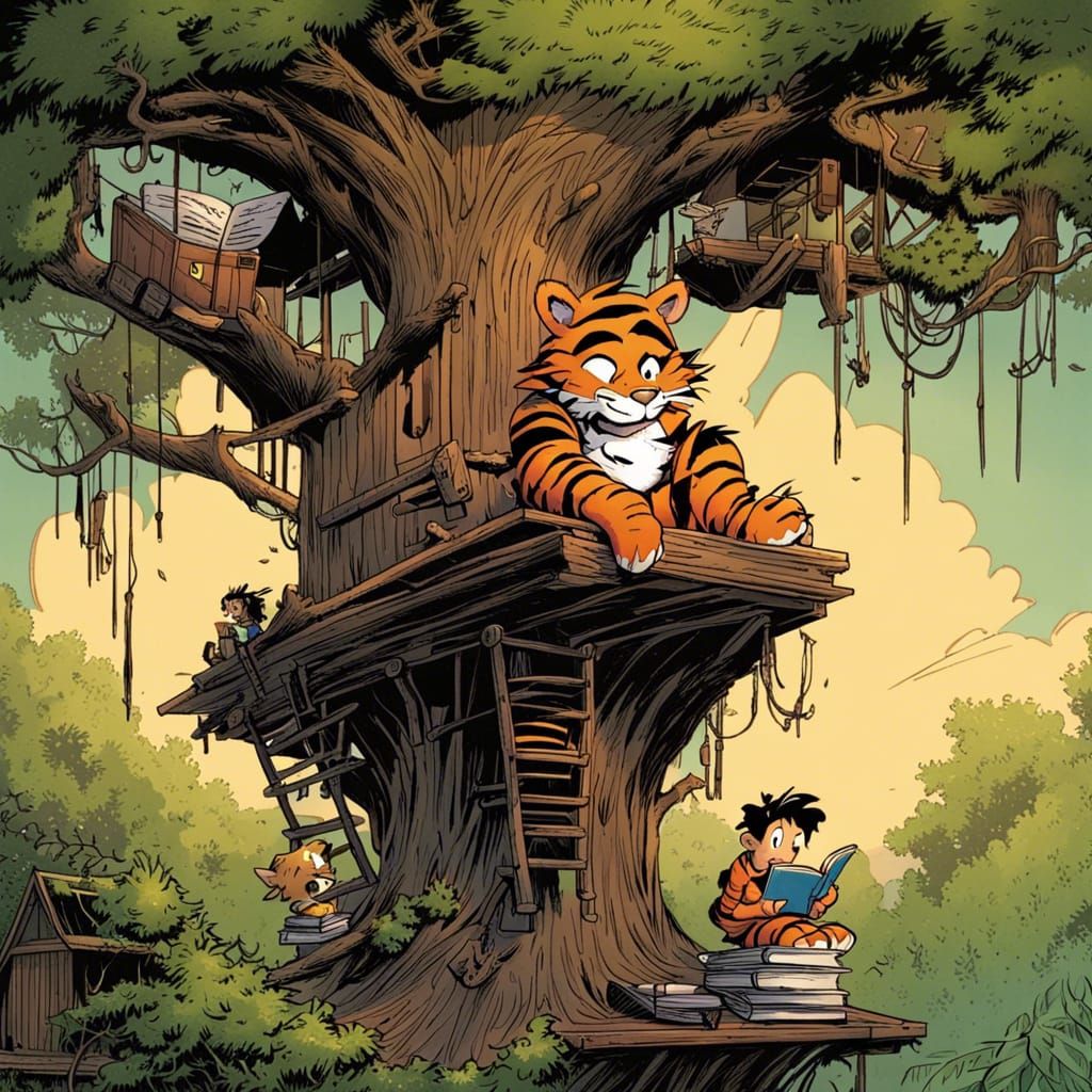 Hobbes and Calvin in Treehouse, Comic Book Art