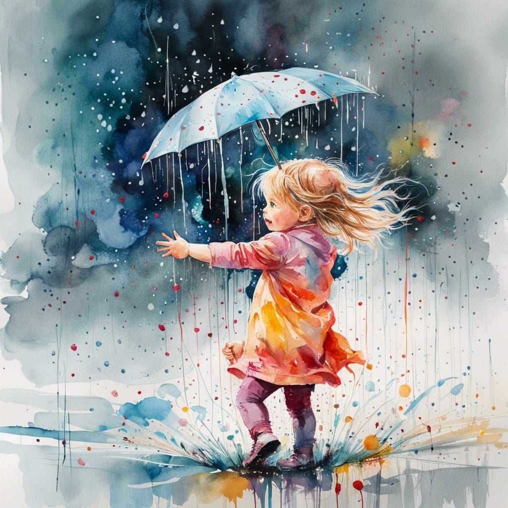 Toddler's Joyful Dance: Watercolor Painting