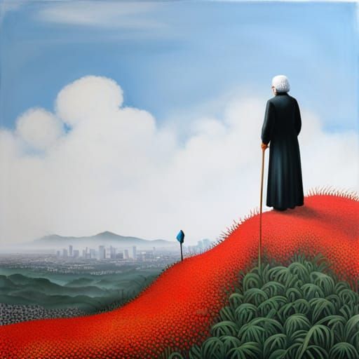 Elderly Woman Overlooking a Restored World