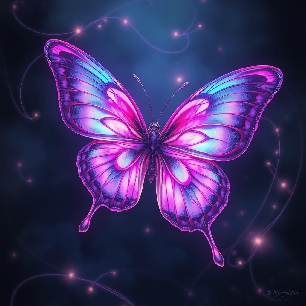 Iridescent Butterfly in Rococo Style Digital Painting