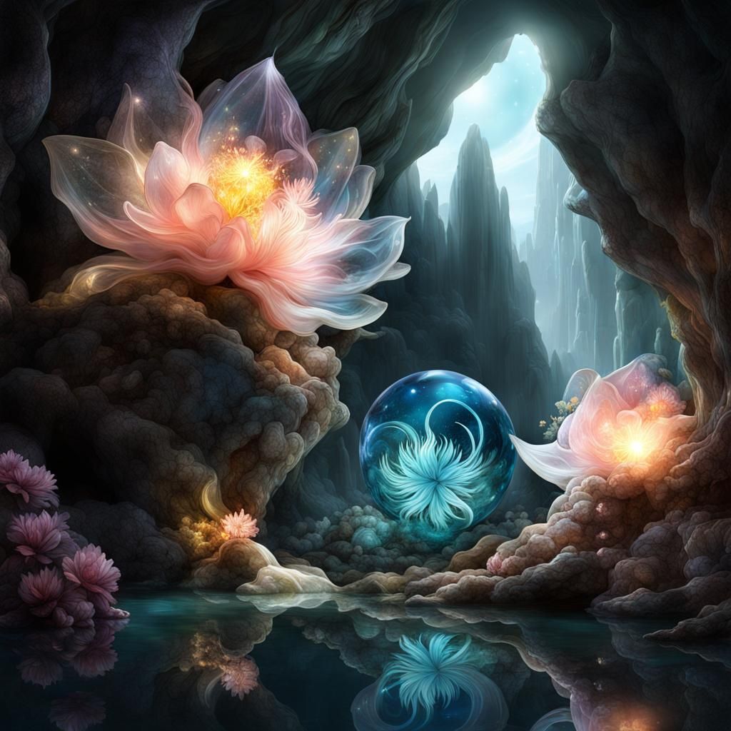 Bioluminescent Crystal Flower Cave: A Fantasy Storybook Illu...